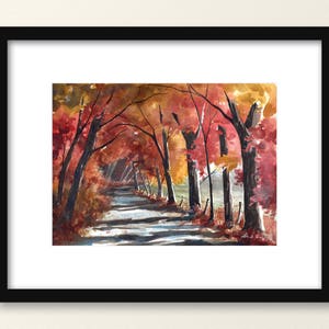 3 sizes Watercolor Print from a Landscape Painting of a Road and Fall Colors, by Laura Poss image 2