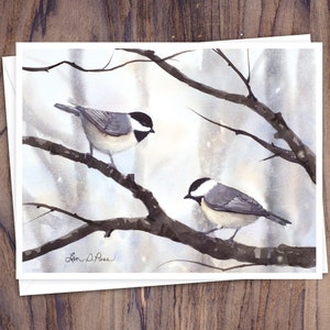 8 Aquarell Grußkarten mit Umschlägen, mit vier Wintervögeln von Laura D. Poss, innen leer, handgefertigte Karten Bild 3