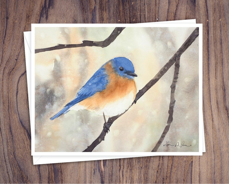 8 Aquarell Grußkarten mit Umschlägen, mit vier Wintervögeln von Laura D. Poss, innen leer, handgefertigte Karten Bild 4