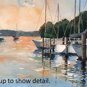 3 sizes Watercolor Print of Sailboats in a Harbor at Sunset, from a Painting by Laura Poss image 5