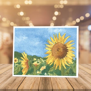 8 Watercolor Note Cards with Envelopes, Featuring a Watercolor of Sunflowers in a Field, by Laura Poss, Blank Inside // Handmade Cards image 3