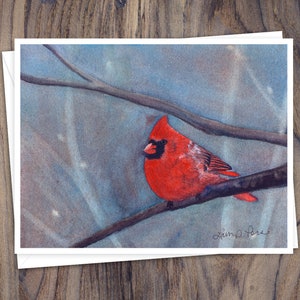 8 Watercolor Note Cards with Envelopes, Featuring Four Winter Birds Watercolor Paintings by Laura D. Poss, Blank Inside // Handmade Cards image 5