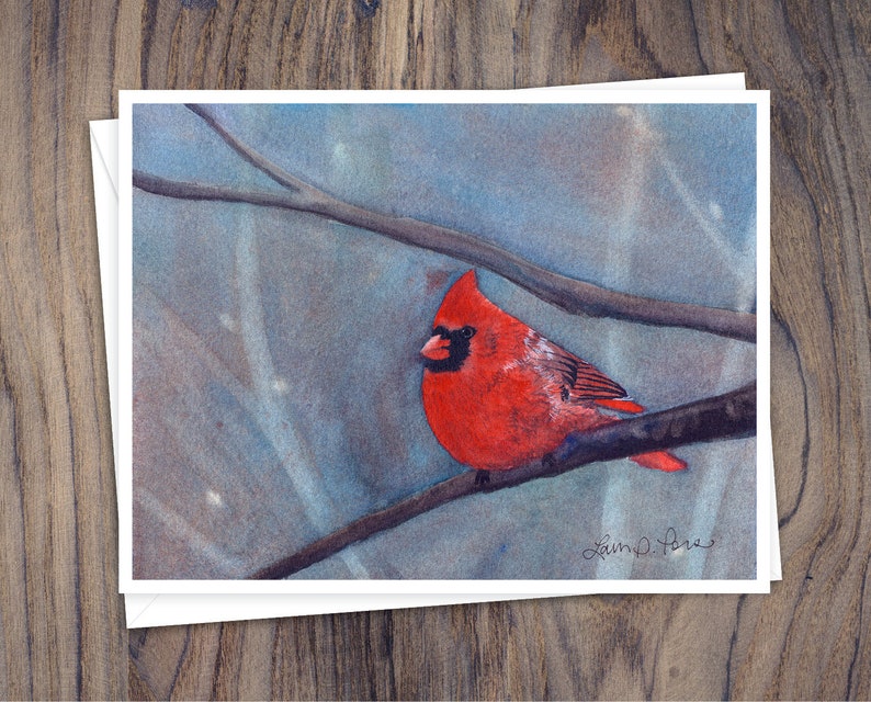 8 Watercolor Note Cards with Envelopes, Featuring Four Winter Birds Watercolor Paintings by Laura D. Poss, Blank Inside // Handmade Cards image 5