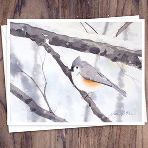 8 Aquarell Grußkarten mit Umschlägen, mit vier Wintervögeln von Laura D. Poss, innen leer, handgefertigte Karten Bild 6