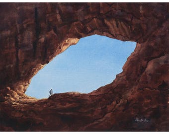 Arches National Park Watercolor Painting | The North Window Arch, Utah