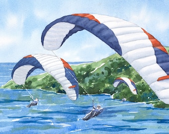 Paramotoring Original Watercolor Painting by Laura Poss