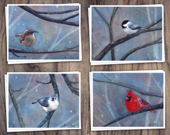 8 Watercolor Note Cards with Envelopes, Featuring Four Winter Birds Watercolor Paintings by Laura D. Poss // Handmade Cards