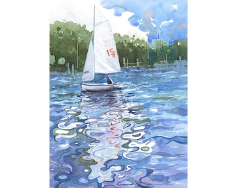 3 sizes- Watercolor Print of a Sailboat, from a Painting by Laura Poss // 5x7, 7x10, or 10x14