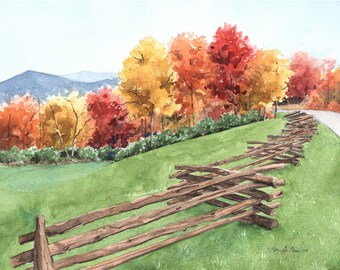 Original Watercolor Painting of the Blue Ridge Parkway, North Carolina Mountains, by Laura Poss // 8x10"