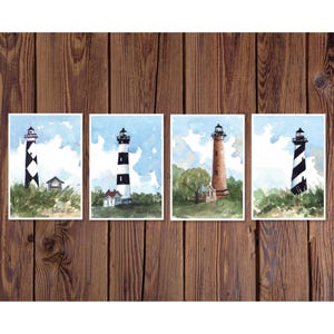 Aquarelprintset Outer Banks Lighthouses | NC Coastal Art