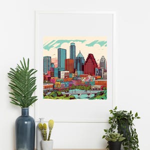 Pop Art Austin Texas Digitaldruck | Lebendige Stadtbild Wandkunst | Sofort Download