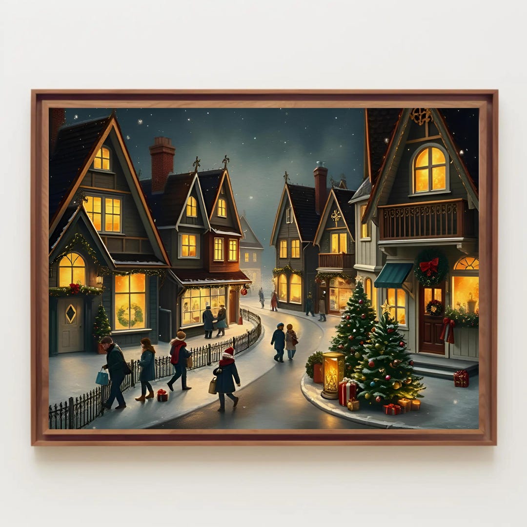 Painting of a Beautiful Christmas Village, Digital Painting With a ...