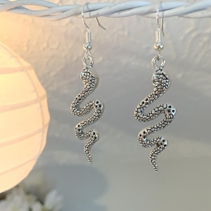 Kolczyki Wąż; Ręcznie Robione Wiszące Srebro