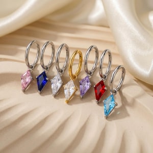 Titanium CZ Cartilage Hoop Earring, Dainty Dangle Huggie Hoop, Helix Conch Piercing Jewelry, Hypoallergenic Titanium Hoop