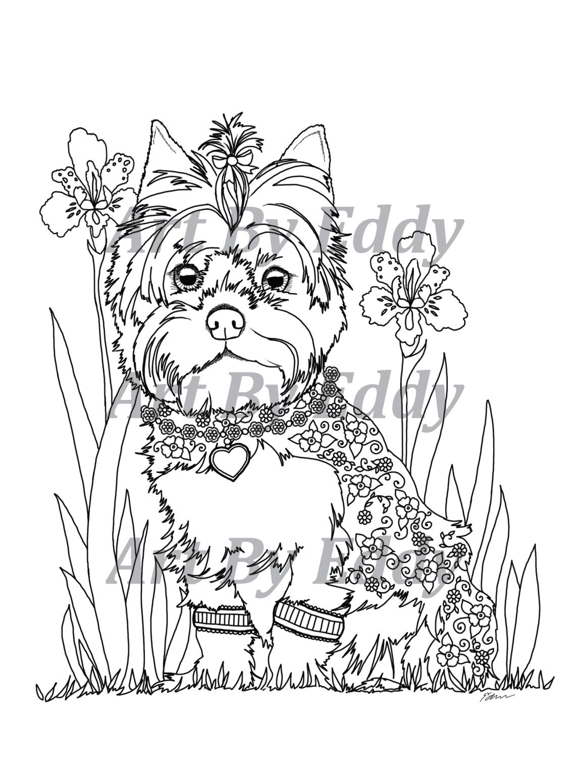 Art of Yorkie Single Coloring Page Etsy