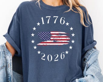 Comfort Colors® American 250 Shirt, Retro USA Flag Tee, 1776-2026 Patriotic T-Shirt, USA 250th Anniversary July 4th Shirt, Patriotic Gift