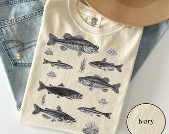 Vintage Fish Tattoo Graphic T-Shirt, Comfort Colors® Fishing Tee, Freshwater Fish Shirt, Fisherman Gift, Grunge Fish Art Tee