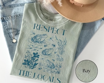 Respect The Locals Comfort Colors® Shirt, Vintage Frog Nature Tee, Retro Amphibian Graphic T-Shirt, Cottagecore Gift