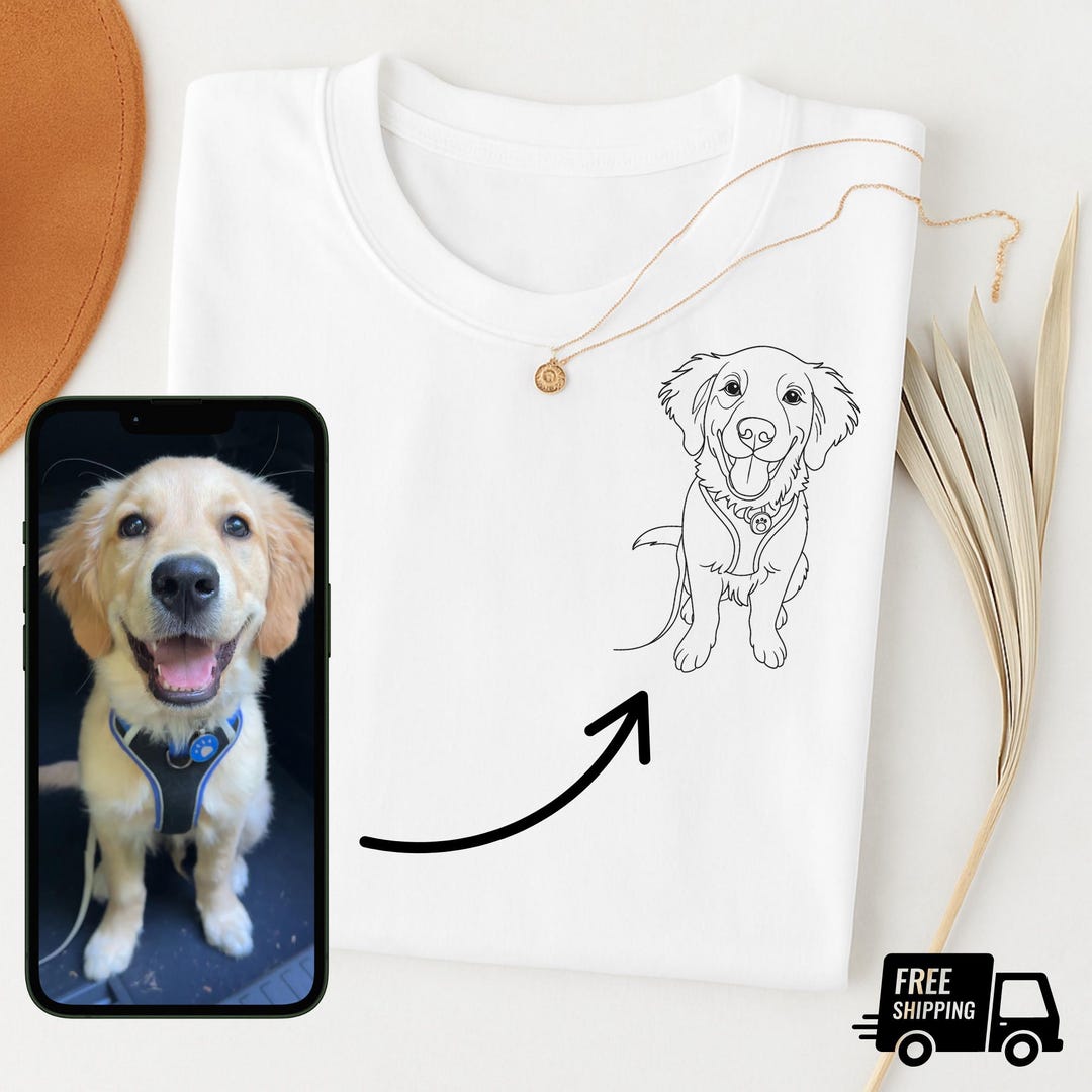 Personalized Golden Retriever Line Art T-shirt: Custom Dog Portrait ...