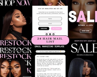 24 Hair Business Email Marketing Templates: Wig & Extensions Email Bundle
