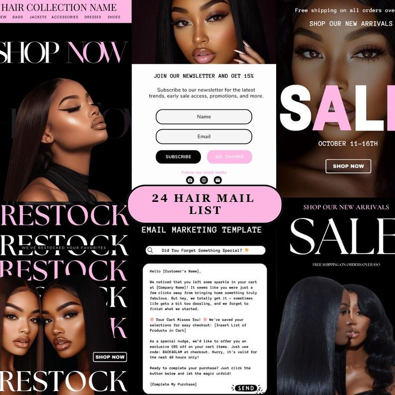 24 Hair Business Email Marketing Templates: Wig & Extensions Email Bundle image 1