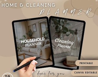 Household and Cleaning Planner Bundle: Home Management, Budget, Meals, Canva Link