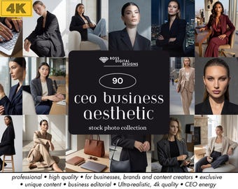 May include: A collection of professional business aesthetic stock photos. The images feature women in business attire, including suits and blazers. The text on the image reads "ceo business aesthetic stock photo collection."
