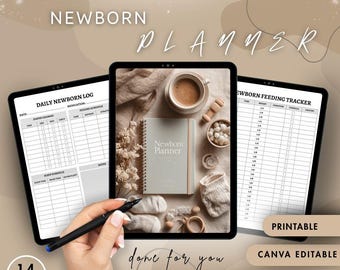 Planner stampabile per neonati: monitoraggio di alimentazione, sonno, pannolini e crescita per neo-genitori