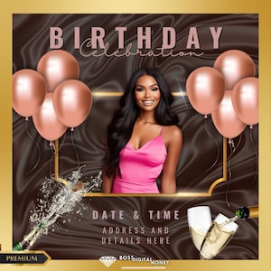 Birthday Invitation Template | Aesthetic Rose Gold Birthday Invite | Editable Digital Download | Birthday Flyer | Elegant birthday