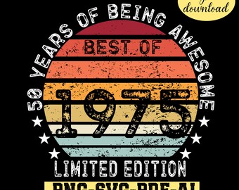 50th Birthday SVG, Retro 1975 Design (Digital File