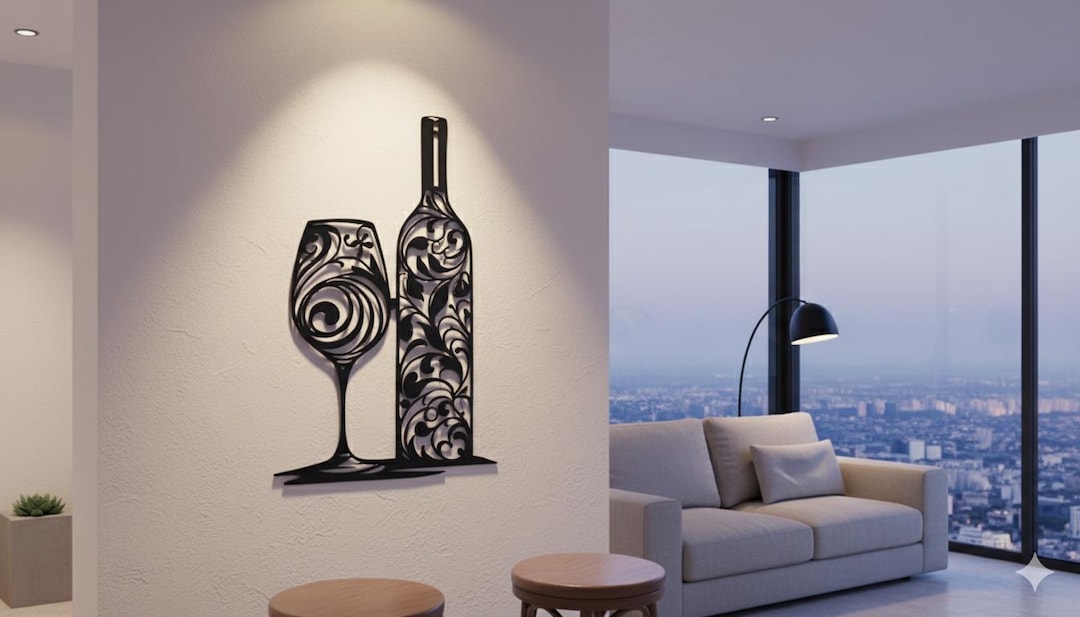 Elegant Metal Wine Bottle & Glass Wall Art | Decor for Bars, Kitchens ...