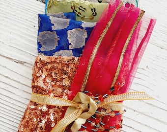 Boho Textile Bundle: Jewel Tone Fabric Scraps for Journal Making