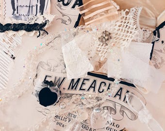 Vintage Craft Supply Kit: Crystal Necklace, Cameo, Lace for Snippet Making