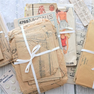 Lot of Four Sewing Pattern Tissue Paper With Envelope, Perfect For Mixed Media, Collage, Sewing Junk Journal Making And Sewing Projects