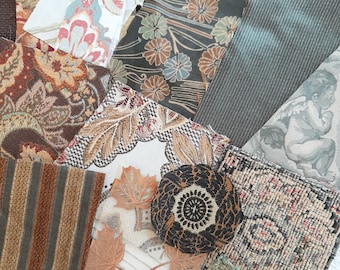 Warm Tone Fabric Snippet Bundle: Vintage Tapestry Pieces