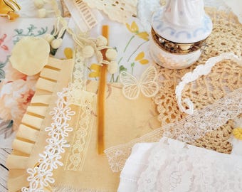Yellow Inspiration Kit, Craft Supplies, Fabrics, Lace, Angel Trinket Box