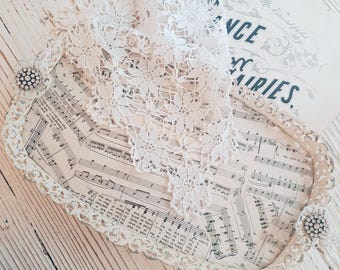 Victorian Shabby Chic Metal Tray - Decoupage Music Sheet, Ornate Border