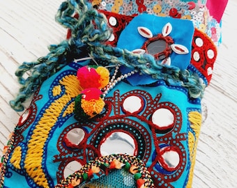 Boho Textile Bundle: Jewel Tone Fabrics, Mirror Accents, Trim