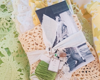 Lime Green & Yellow Textile Bundle – Floral, Lace Trim, 13 Pieces