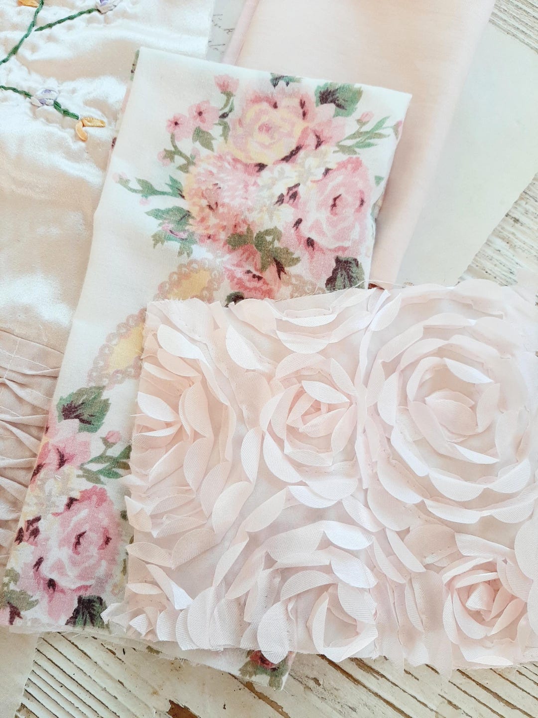 Pink Shabby Bundle Embroidery Panel Piece Beautiful Pink Floral Soft ...