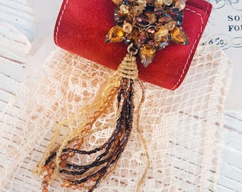 Beaded Tassel Brooch - Elegant Journal Closure, Craft Supply