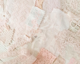 Hand Dyed Pink Lace Fabric Bundle: 25 Piece Textile Variety
