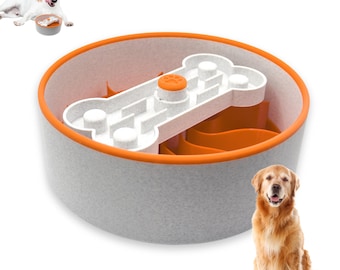 Interactive Slow Feeder Dog Bowl with Treat Puzzle Silicone Maze Base & Spinning Bone Toy Dog Enrichment Feeder for Fast Eaters