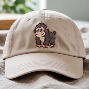 Cute Cartoon Baby Gorilla Embroidery on Beige Baseball Cap