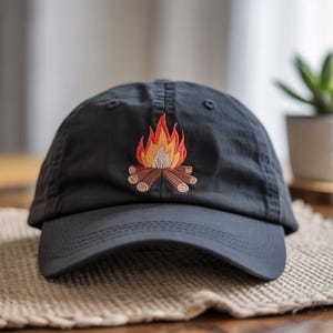 Bonfire Flame Embroidered Hat – Camping Fire Cap, Adjustable Unisex Baseball Hat