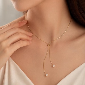 Minimalistiskt Y-format kedjehalsband för kvinnor – justerbart pärlhalsband med tofsar, lång utdragbar design