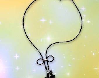 Beaded Earplug Necklace Black Bow