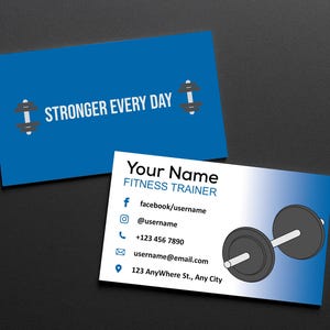 Custom Fitness Business Card Template, Clean & Simple Gym Trainer Card, Editable Design, Personal Trainer Branding