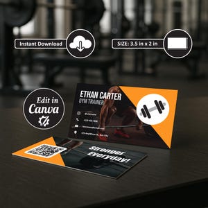Fitnessvisitekaartje, digitale kaart personal trainer, bewerkbare sjabloon, visitekaartje sportschoolcoach, Instant Download