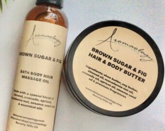 Body Oil and Body Butter Bundle, Brown Sugar & Fig Body Butter Body Oil Gift Set